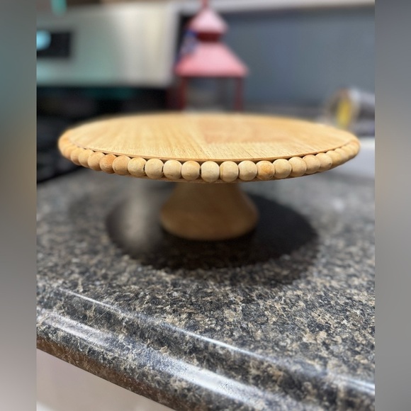 None Other - Wooden Cake Stand with Beaded Edge